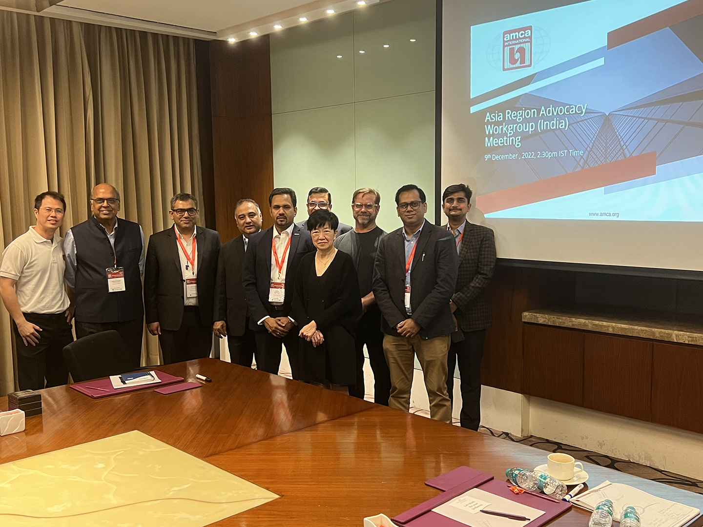 The first-ever meeting of Asia Region Advocacy Workgroup (India) (from left): Preston Koh, Sushil Choudhury, Kapil Kataria, Manoj Khati, Asokdas Damodaran, Akash Agarwal, Mdm. Goh Swee Lee, Michael Ivanovich, Arvind Singh, and Abhishek Jain.